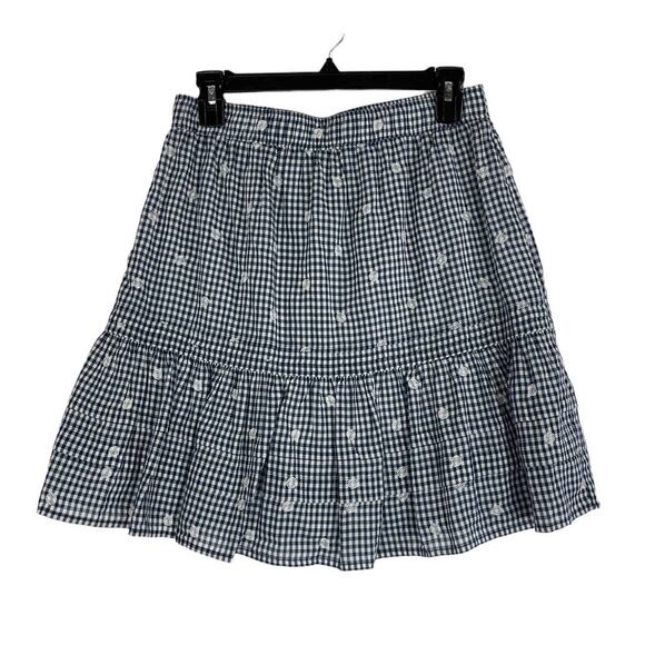 Madewell skirt gingham embroidered tiered pull on - Picture 2 of 3